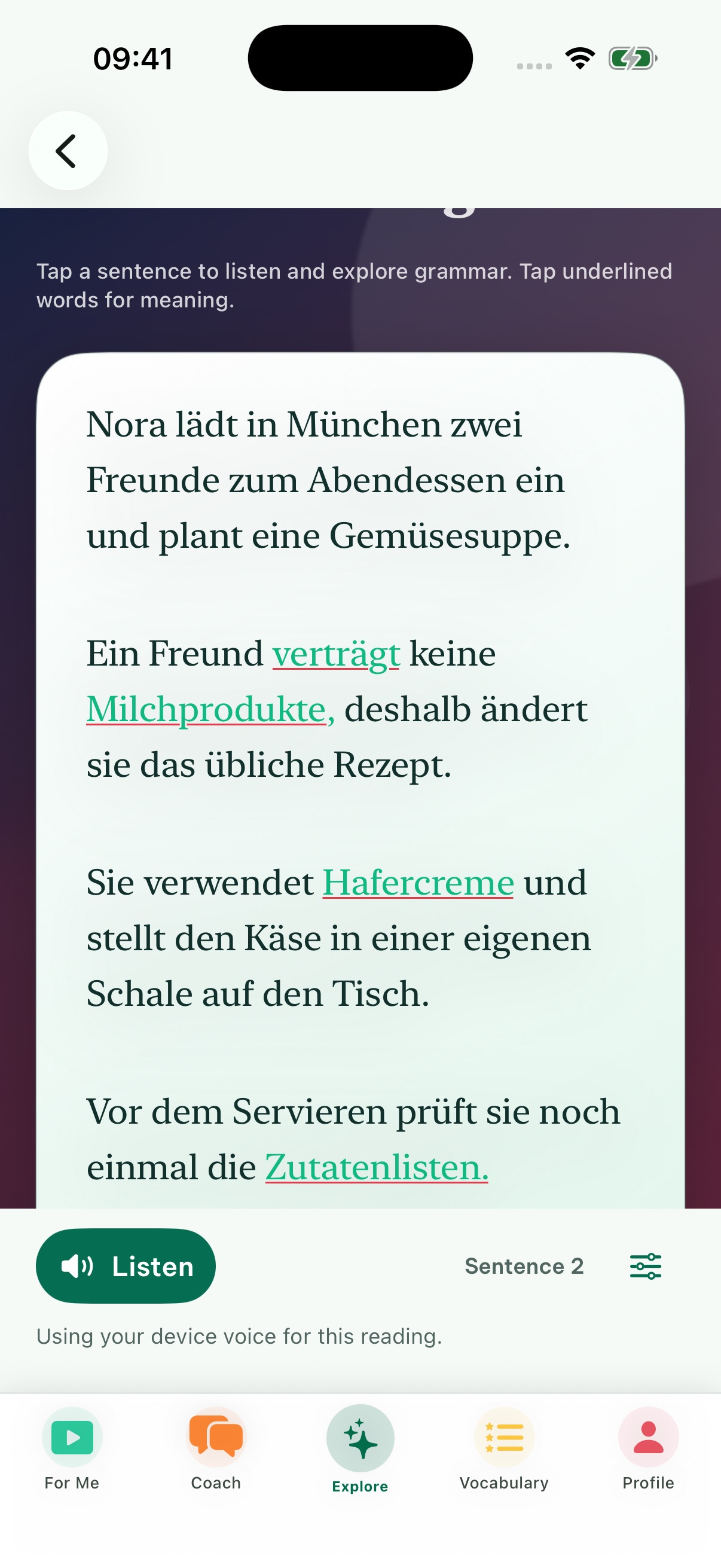 GetFluentFast German reading about adapting a dinner recipe for a friend